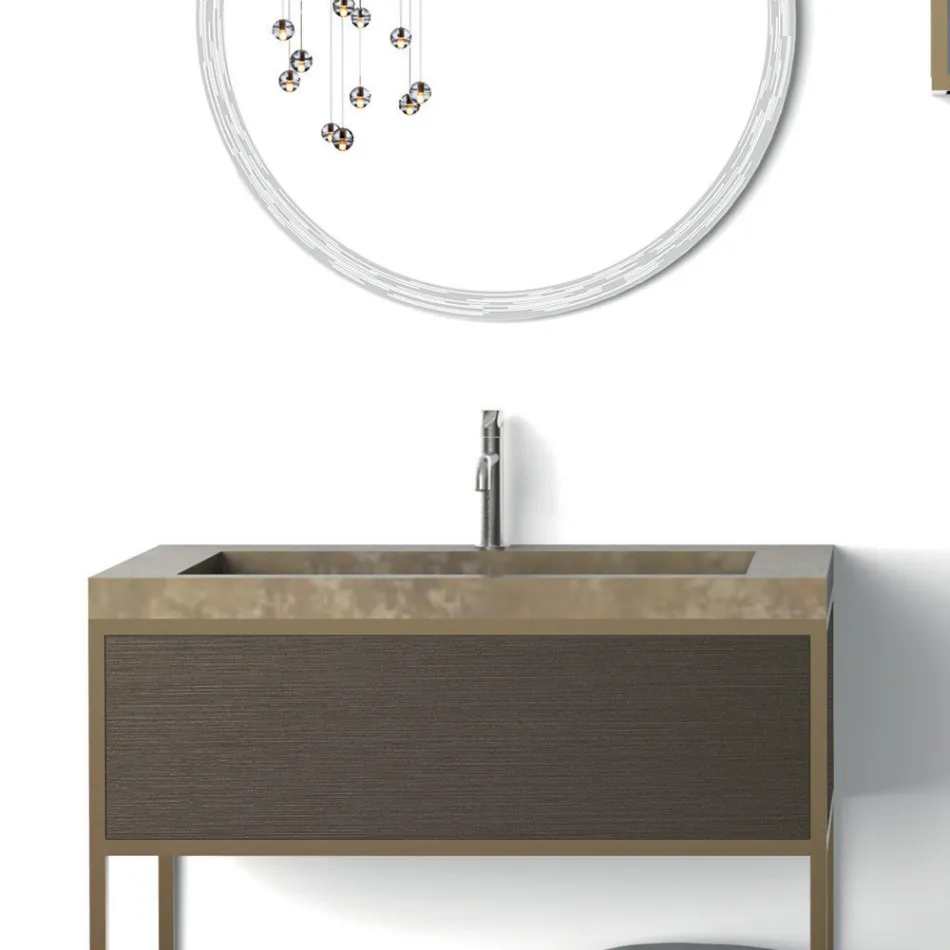Composition 5 Free Standing Bathroom Furniture in Metal, Ecolegno and Luxury Stoneware - Cizco Viadurini