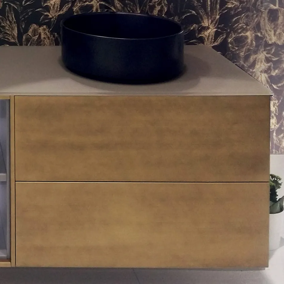 Composition 5 Suspended Bathroom Furniture in Wood and Crystal Made in Italy - Renga Viadurini