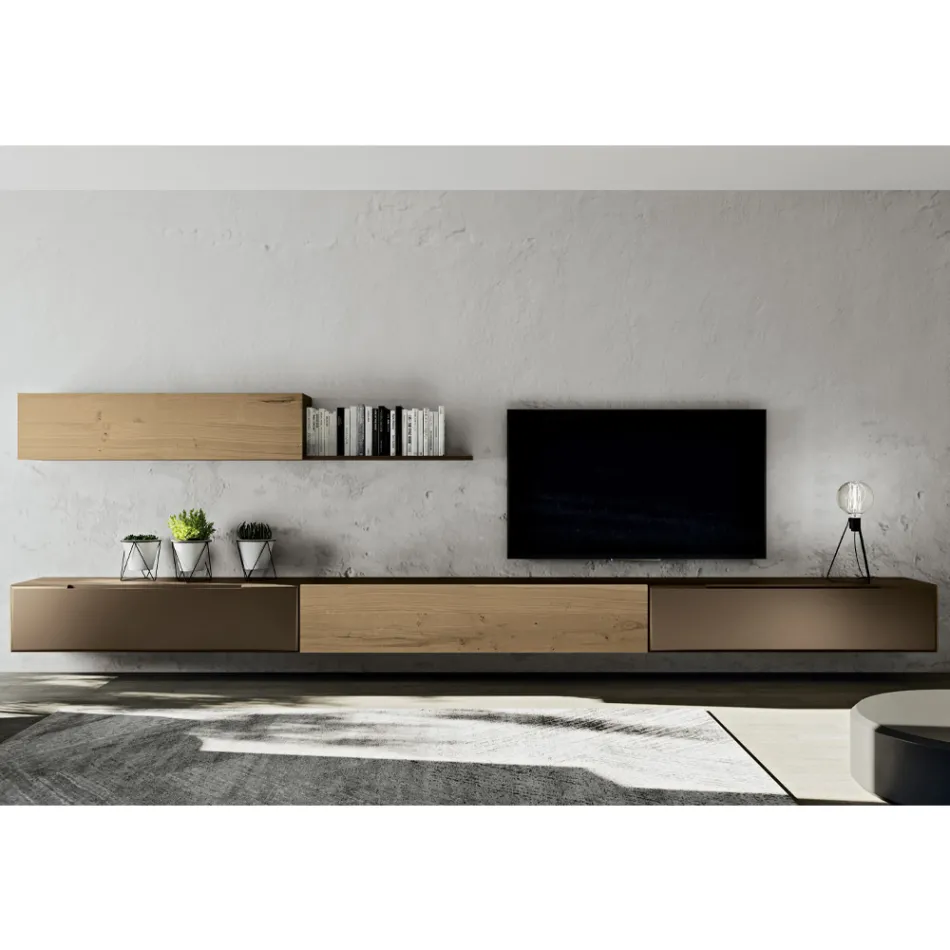 Modern Wall Composition in Nordic Knotted Oak and Iron Finish - Iselin Viadurini