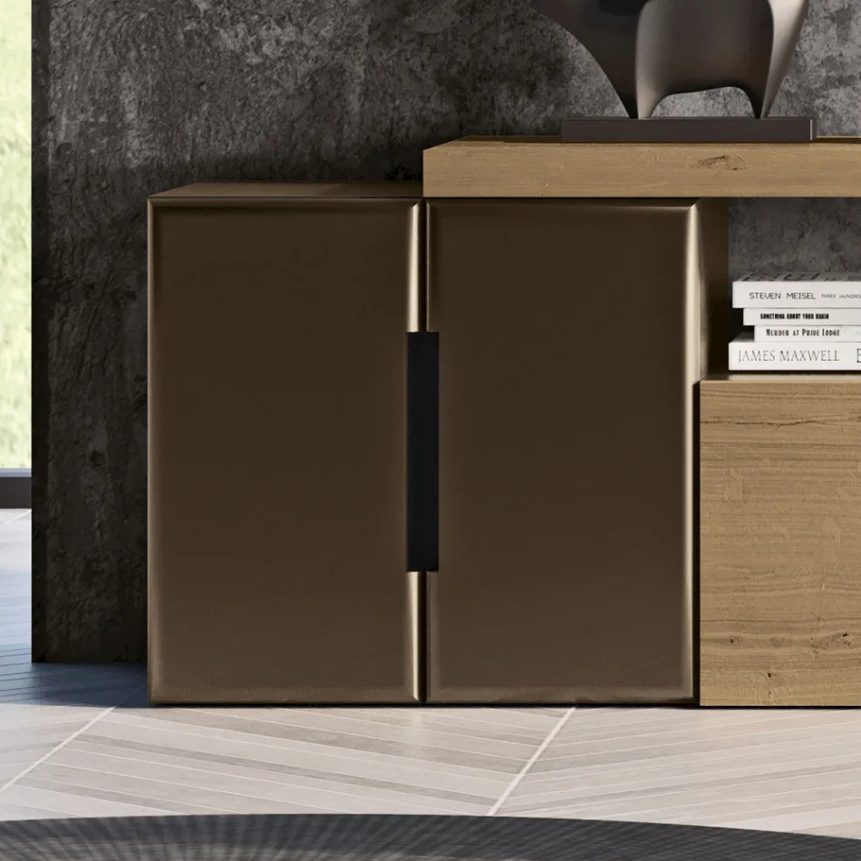 Modern Wall Composition in Nordic Knotted Oak and Iron Finish - Siri Viadurini