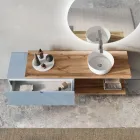 Tiffany Blue and Oak Bathroom Composition with Mirror Made in Italy - Ermes Viadurini