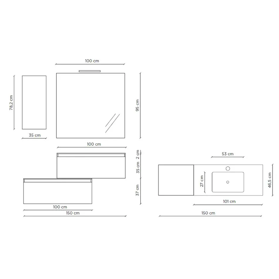 Bathroom Composition Complete with Washbasin, Anti-scratch Base and Mirror Made in Italy - Dream Viadurini