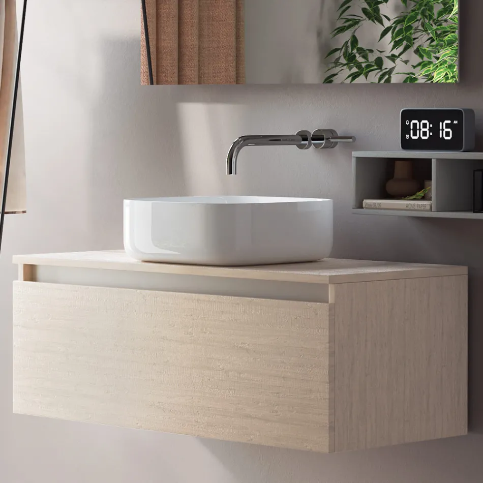 Bathroom Composition Complete with Washbasin, Mirror and Base Made in Italy - Dream Viadurini