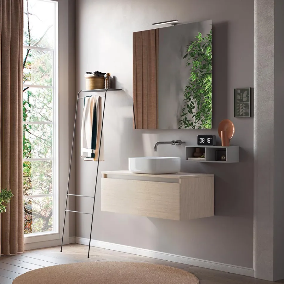 Bathroom Composition Complete with Washbasin, Mirror and Base Made in Italy - Dream Viadurini