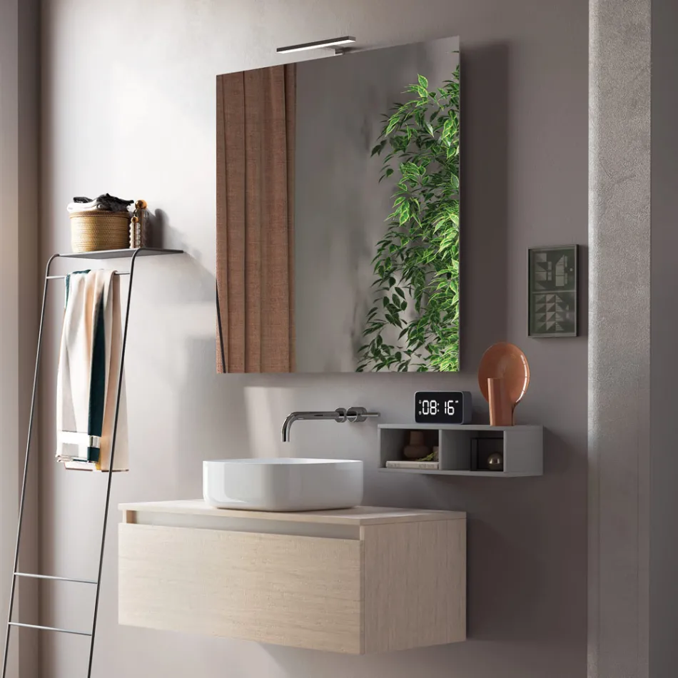 Bathroom Composition Complete with Washbasin, Mirror and Base Made in Italy - Dream Viadurini