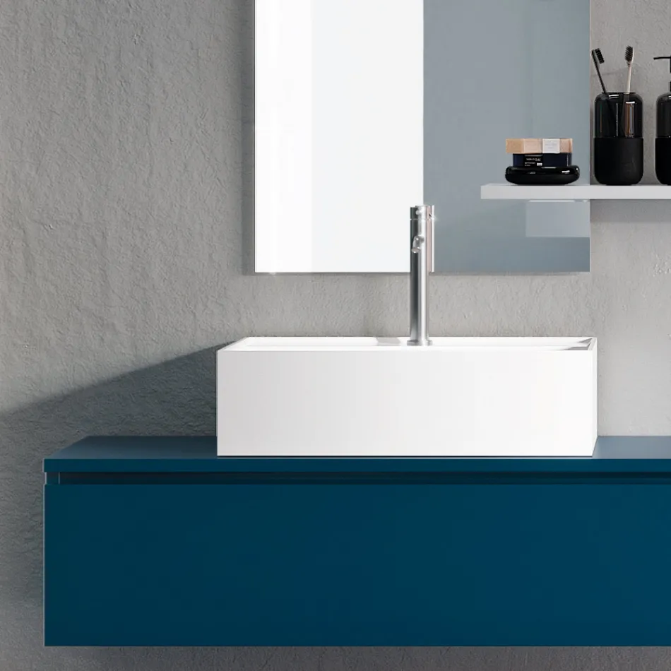 Bathroom Composition Complete with Mirror, Ceramic Washbasin Made in Italy - Palom Viadurini