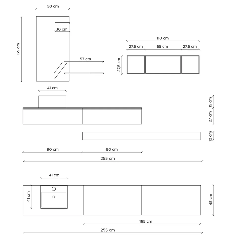 Bathroom Composition Complete with Mirror, Ceramic Washbasin Made in Italy - Palom Viadurini