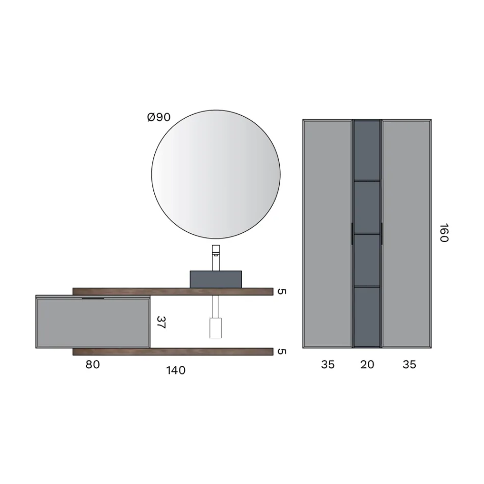 Bathroom Composition Including 1 Base with 1 Drawer, Sink and 2 Columns - Orione Viadurini