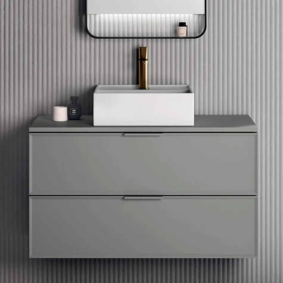 Bathroom Composition Including 1 Base with 2 Drawers, Sink and LED Mirror - Orione Viadurini