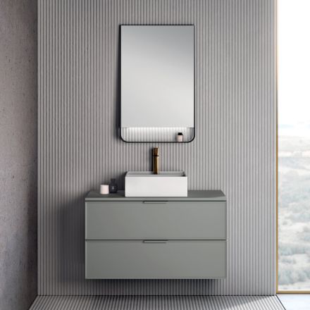 Bathroom Composition Including 1 Base with 2 Drawers, Sink and LED Mirror - Orione Viadurini