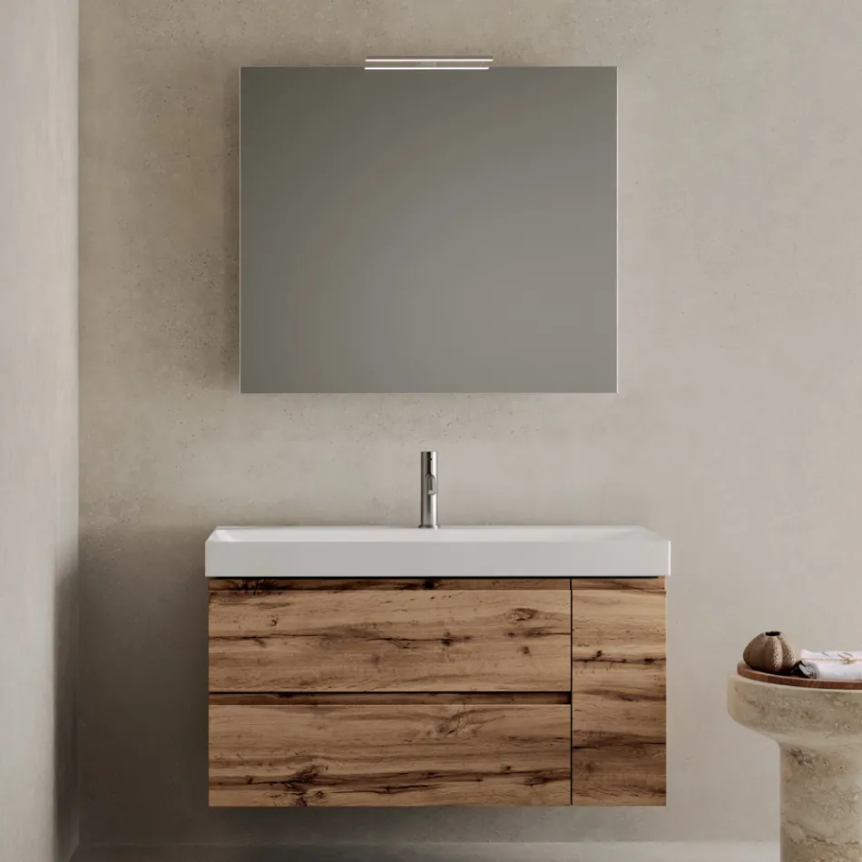 Bathroom Composition Including Base with 2 Drawers and 1 Oak Door - Titan Viadurini