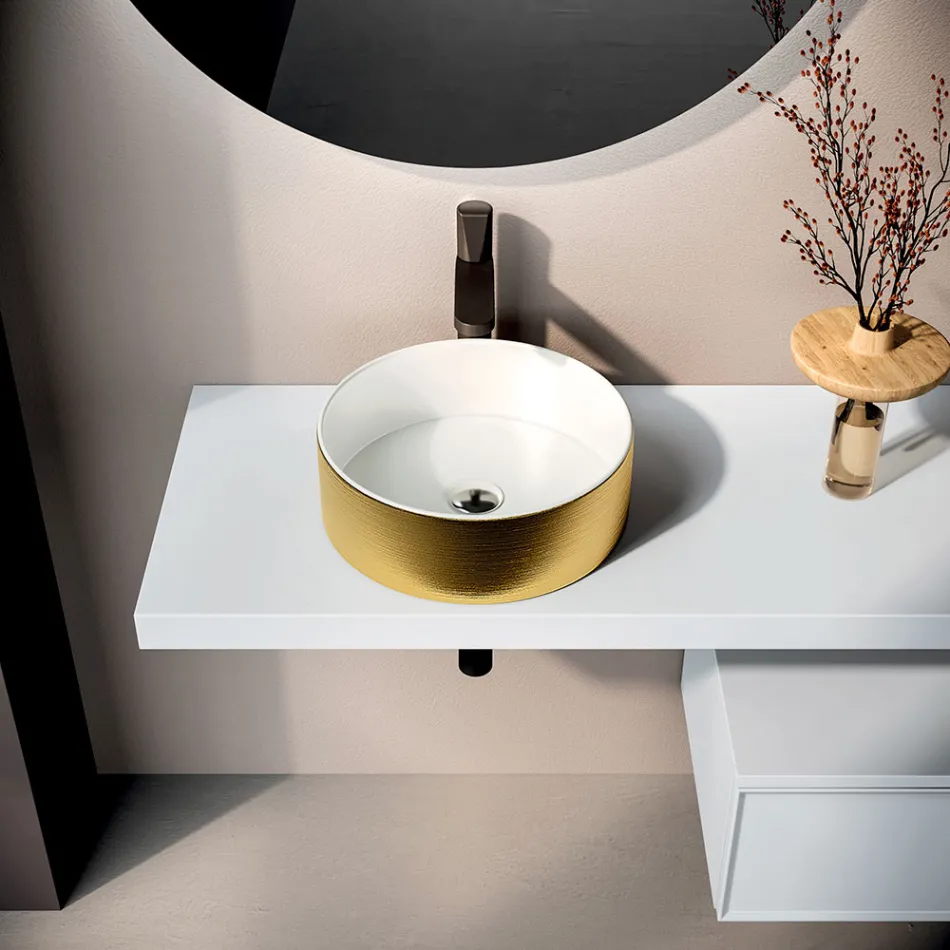 Bathroom Composition Including Base with Drawer, Sink, Mirror and Cube - Orione Viadurini
