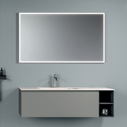 Bathroom Composition with 1 Base with 1 Drawer and Open Compartment and Mirror - Titan Viadurini