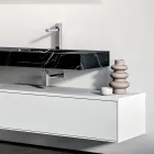 Bathroom Composition with 1 White Drawer, Mirror and Marquina HPL Shelf - Velaria Viadurini