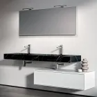 Bathroom Composition with 1 White Drawer, Mirror and Marquina HPL Shelf - Velaria Viadurini