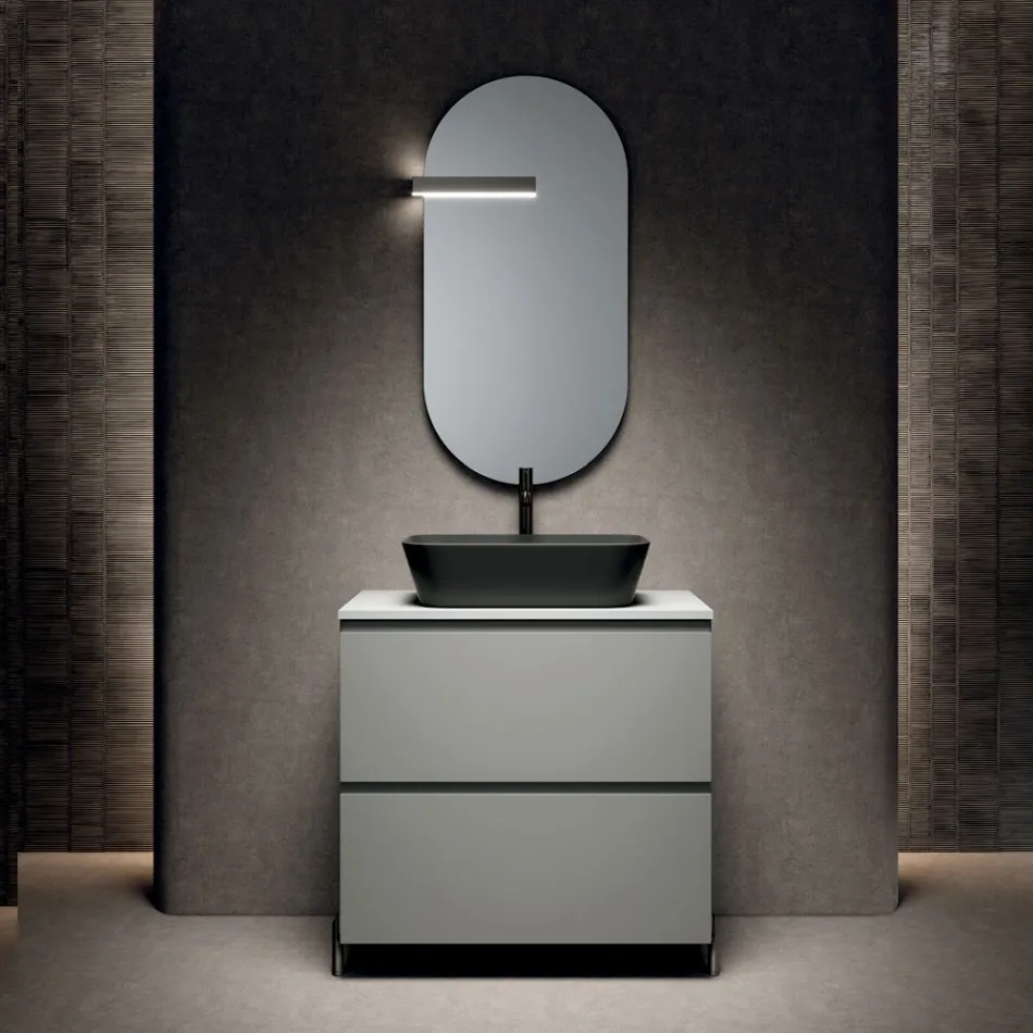 Bathroom Composition with 1 Drawer, Anthracite Resin Sink and Mirror - Titan Viadurini