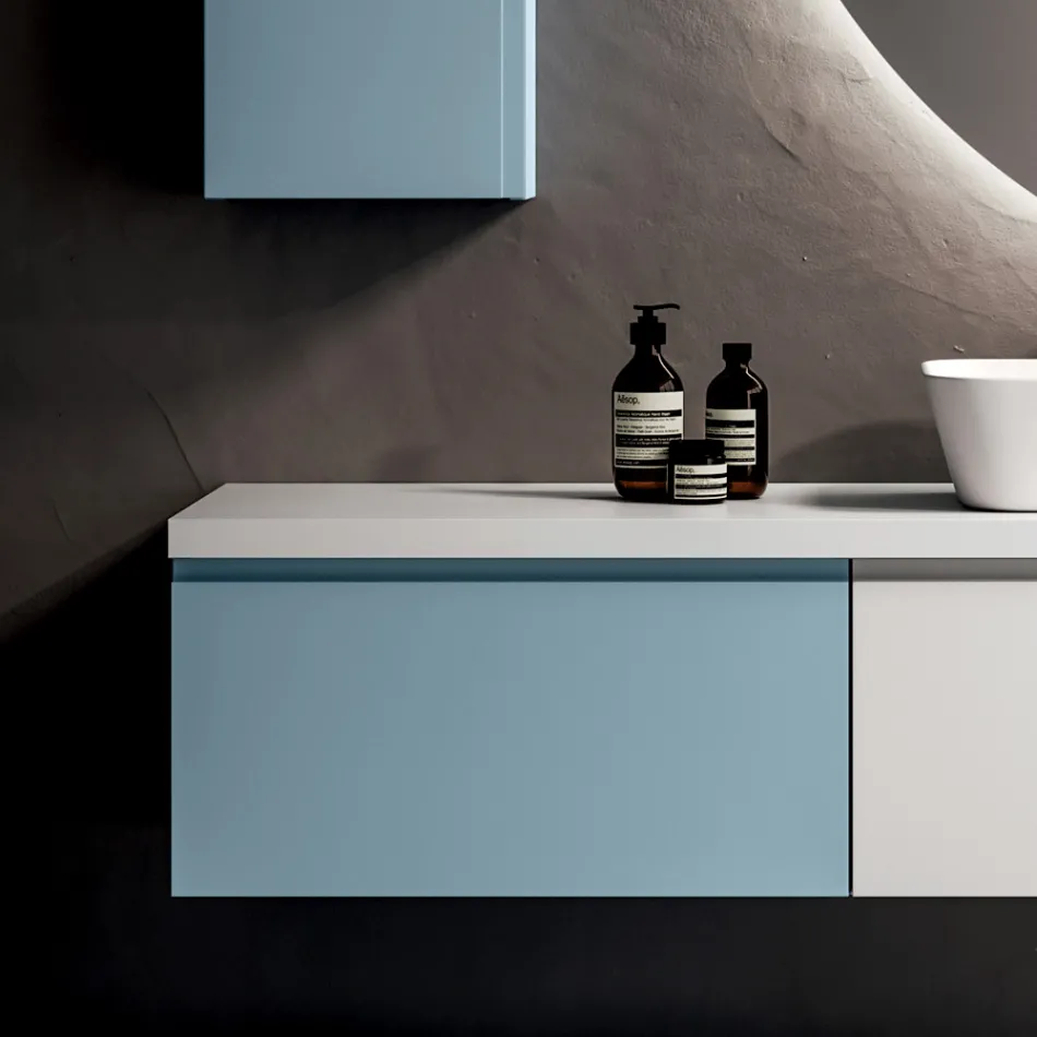 Bathroom Composition with 2 Bases with 1 Drawer Each and Mirror - Titan Viadurini