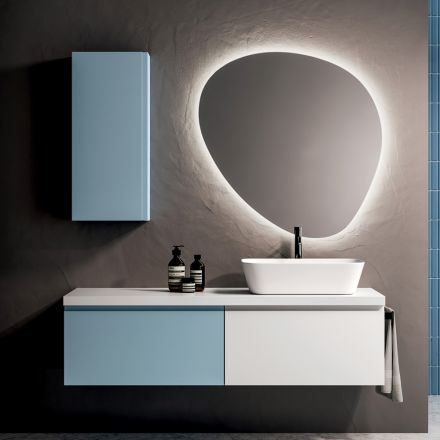 Bathroom Composition with 2 Bases with 1 Drawer Each and Mirror - Titan Viadurini