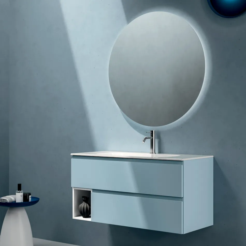 Bathroom Composition with 2 Drawers, 1 Open Compartment and Mirror - Titan Viadurini