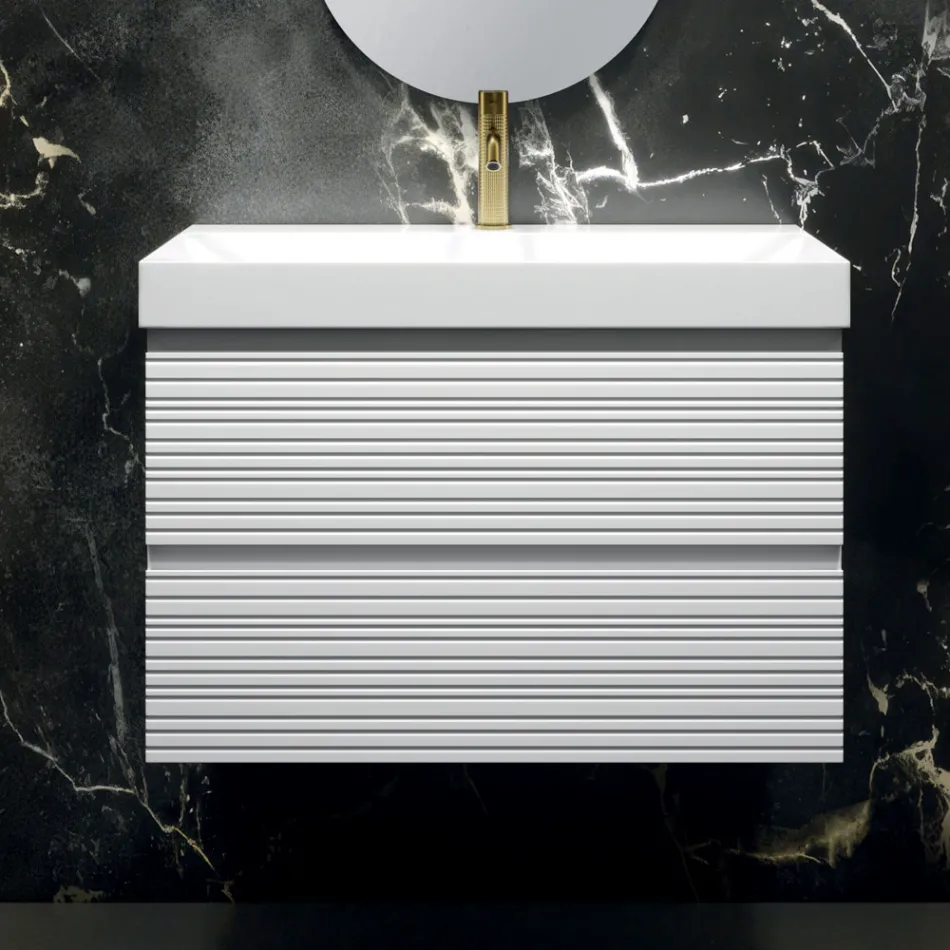 Bathroom Composition with 2 Matte White Drawers, Sink and Mirror - Elios Viadurini