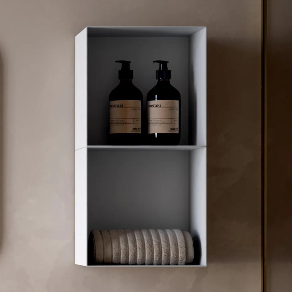 Bathroom Composition with 2 Oak Drawers, Ceramic Sink and Mirror - Titan Viadurini