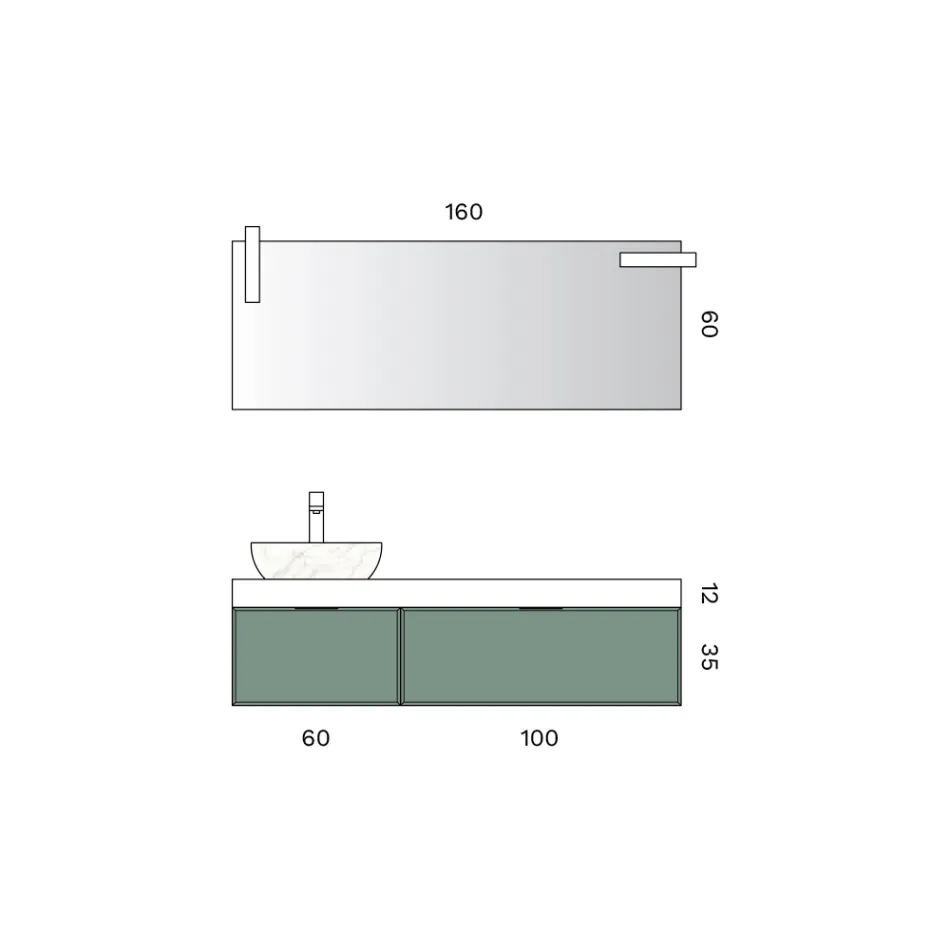 Bathroom Composition with 2 Drawers, Calacatta Ceramic Sink and Mirror - Orione Viadurini