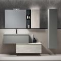 Bathroom Composition with 2 Drawers, Wall Cabinet, Column and Mirror - Titan