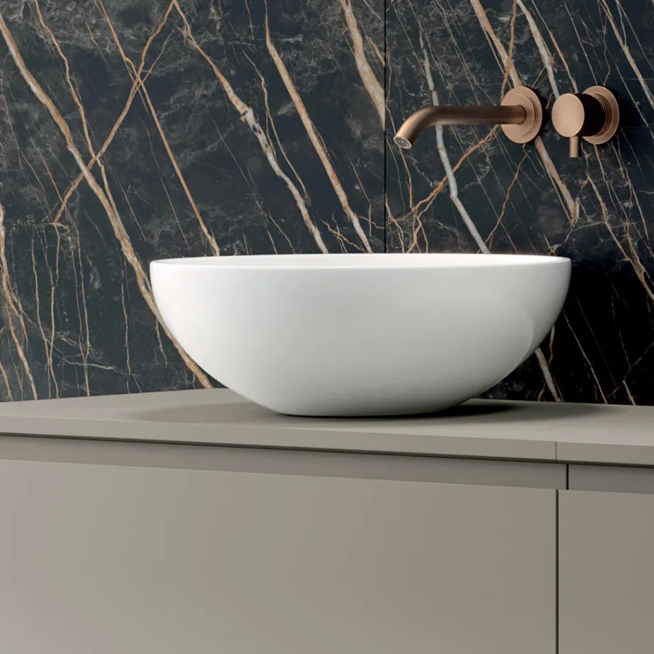 Bathroom Composition with 4 Drawers, 2 Ceramic Sinks and Mirror - Titan Viadurini