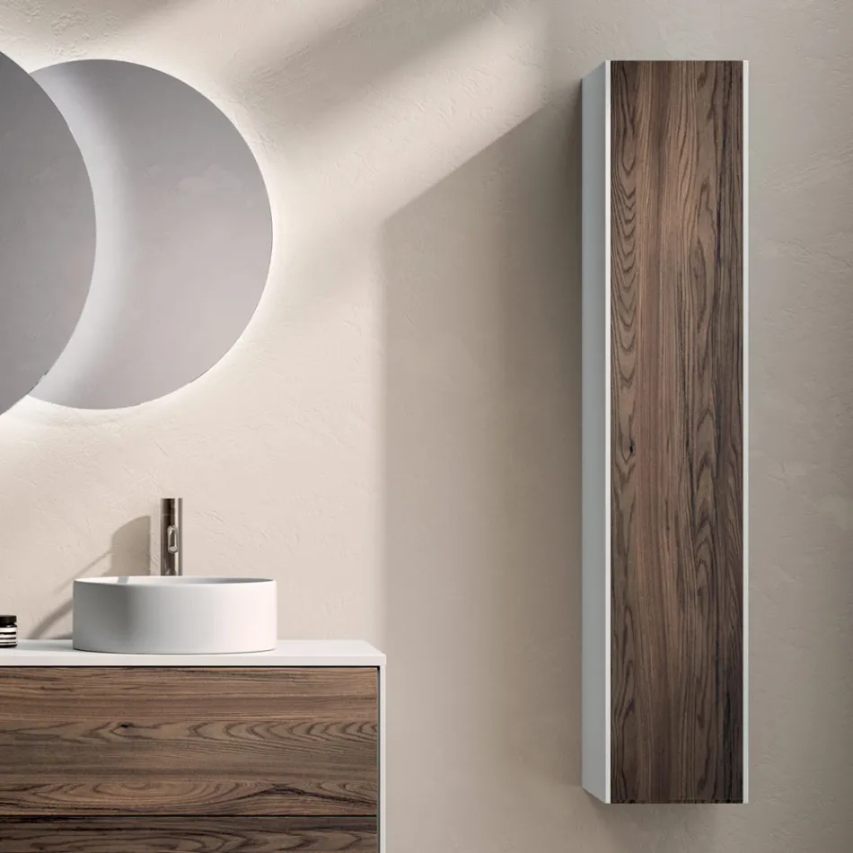 Bathroom Composition with 4 Drawers in Rio Oak, Mirror and Sink - Velaria Viadurini