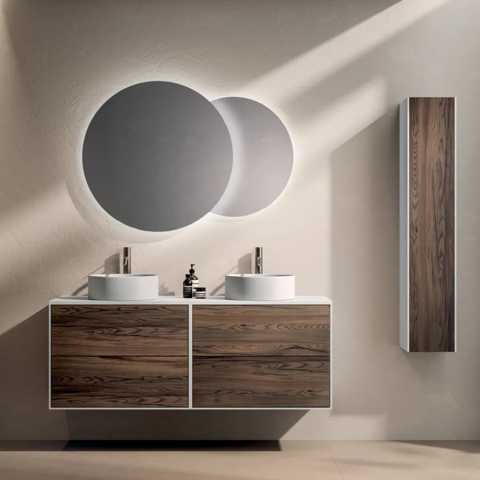 Bathroom Composition with 4 Drawers in Rio Oak, Mirror and Sink - Velaria Viadurini