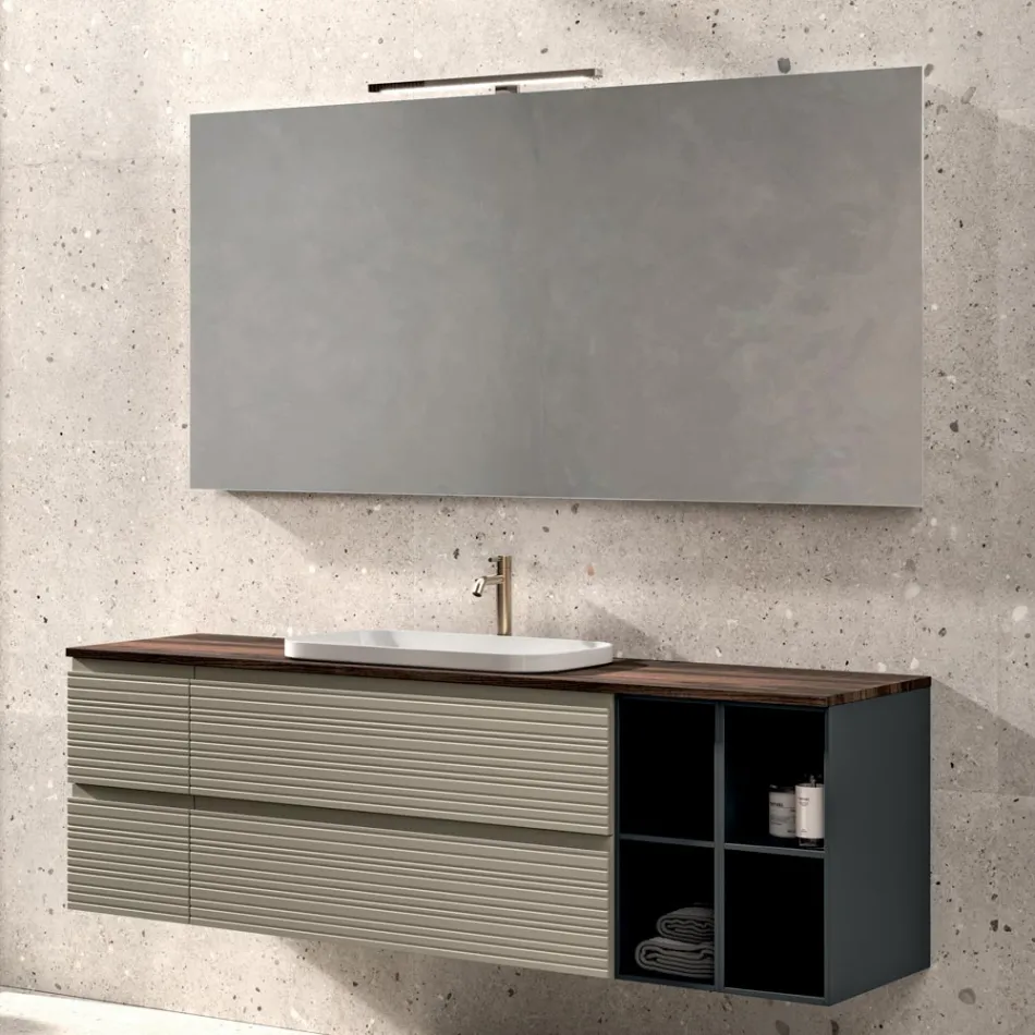 Bathroom Composition with 4 Drawers, Sink, Mirror, and Open Shelves - Elios Viadurini