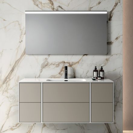 Bathroom Composition with 6 Dove Gray Drawers, Mirror, and Sink - Velaria Viadurini