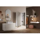 Bathroom Composition with Havana Stone Base, Mirror and Washbasin Made in Italy - Kilos Viadurini