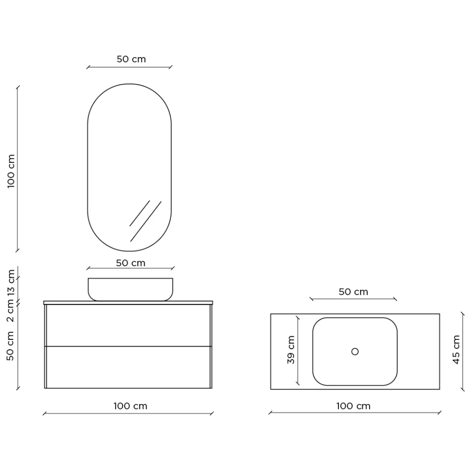 Bathroom Composition with Havana Stone Base, Mirror and Washbasin Made in Italy - Kilos Viadurini