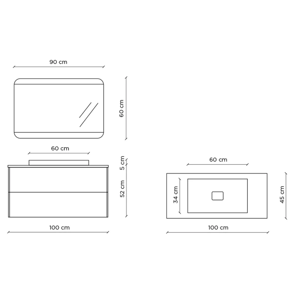 Bathroom Composition with Base, Mirror and Resin Washbasin Made in Italy - Kilos Viadurini