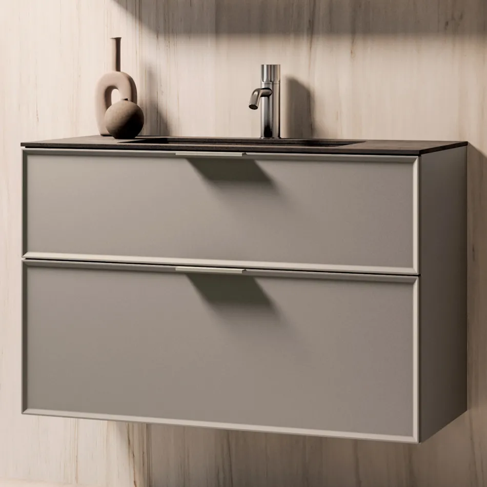 Bathroom Composition with Drawers, Sink, and LED Mirror - Orione Viadurini