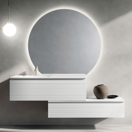 Bathroom Composition with Drawers, Ceramic Sink, and LED Mirror - Elios Viadurini