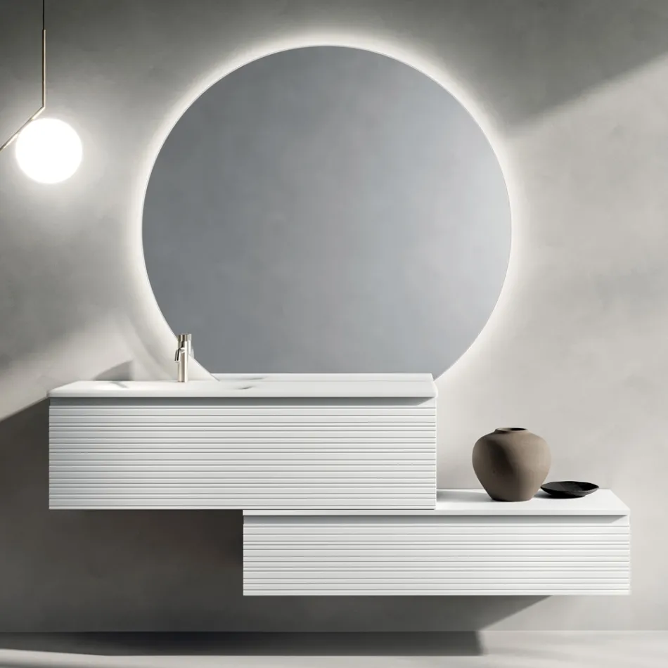 Bathroom Composition with Drawers, Ceramic Sink, and LED Mirror - Elios Viadurini