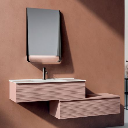 Bathroom Composition with Powder Pink Drawers, Sink, and Mirror - Elios Viadurini