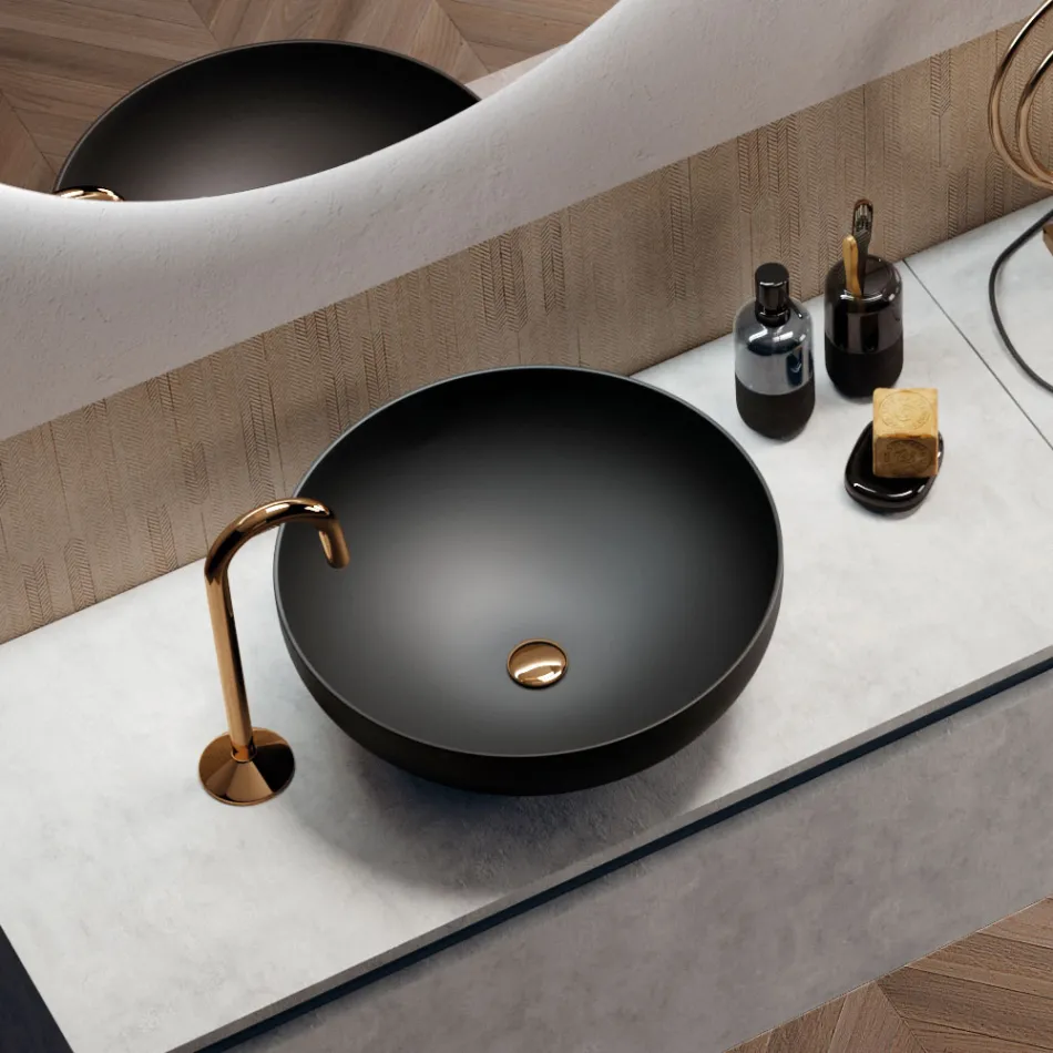 Bathroom Composition with Washbasin, Suspended Base and Mirror Made in Italy - Dream Viadurini