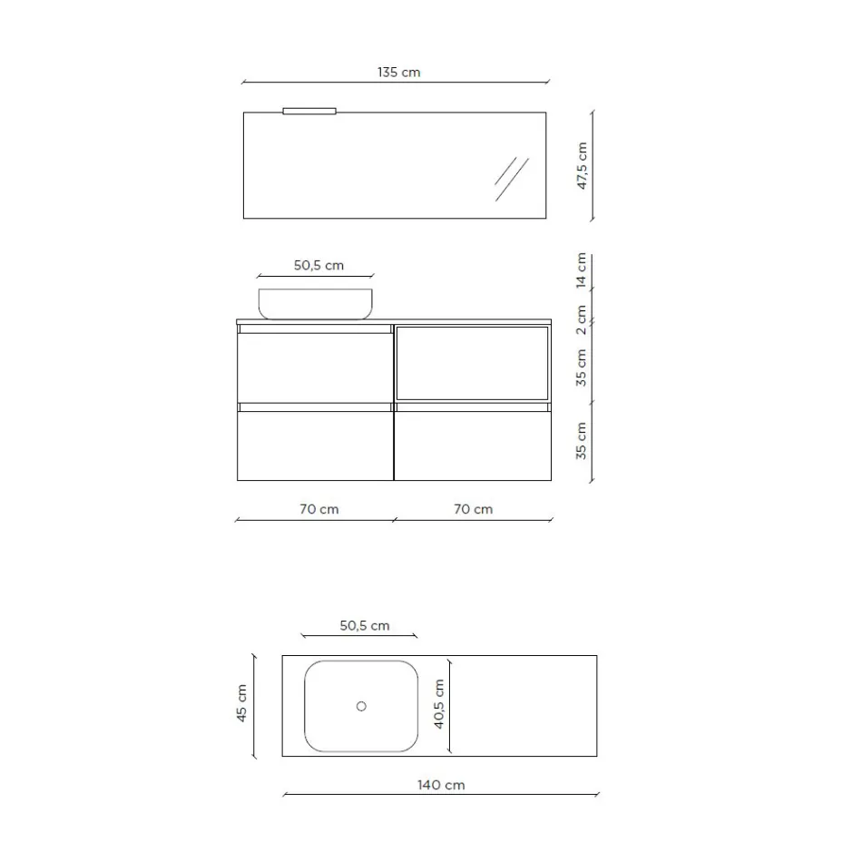 Bathroom Composition with Ceramic Washbasin and Mirror Made in Italy - Dream Viadurini