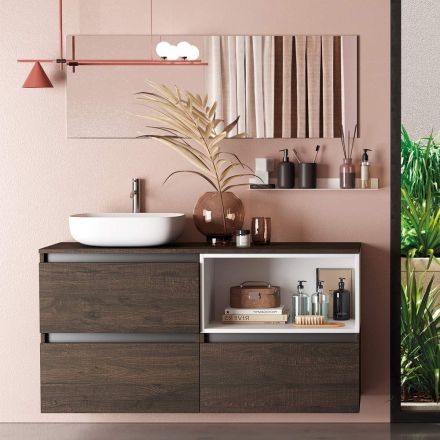 Bathroom Composition with Ceramic Washbasin and Mirror Made in Italy - Dream Viadurini