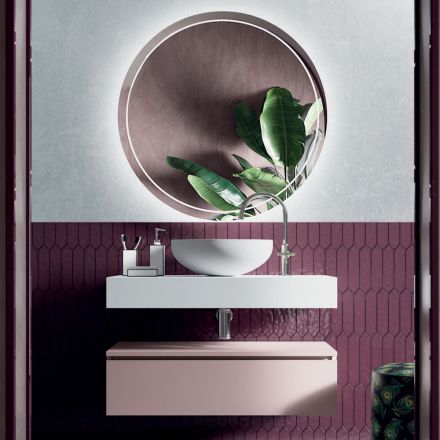 Bathroom Composition with Resin Washbasin and Mirror Made in Italy - Palom Viadurini