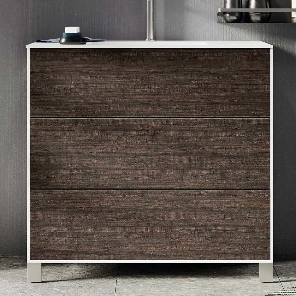 Bathroom Composition with Mirror, Base and Resin Washbasin Made in Italy - Kilos Viadurini