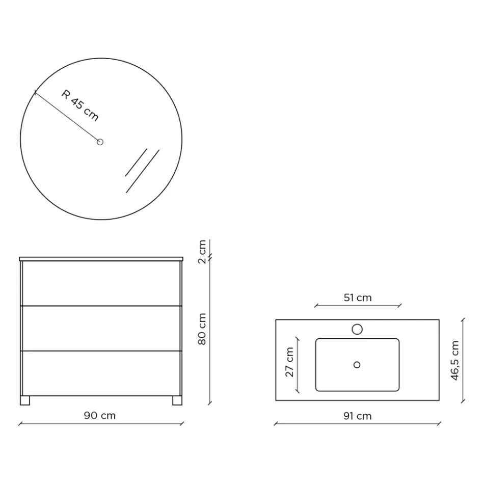Bathroom Composition with Mirror, Base and Resin Washbasin Made in Italy - Kilos Viadurini
