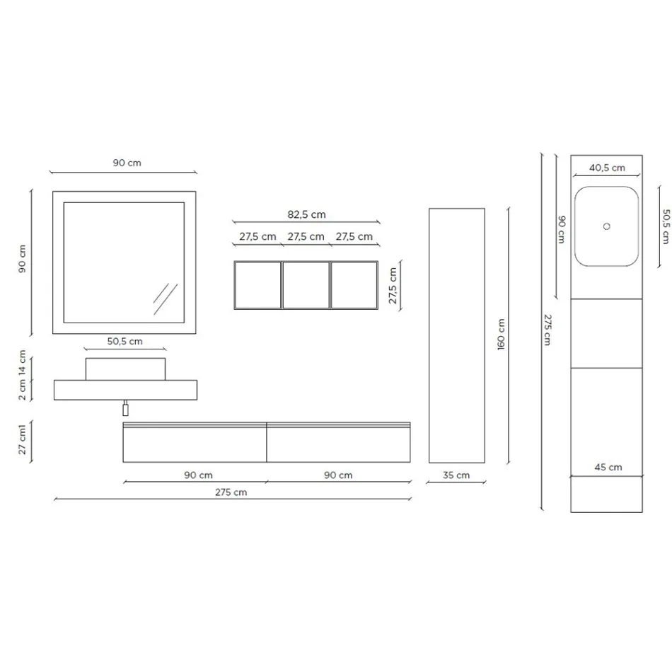 Bathroom Composition with Mirror and Ceramic Washbasin Made in Italy - Palom Viadurini