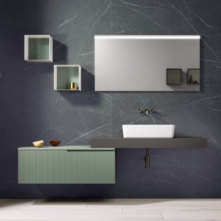 Bathroom Composition with Mirror and Metal Wall Units Made in Italy - Efesto Viadurini