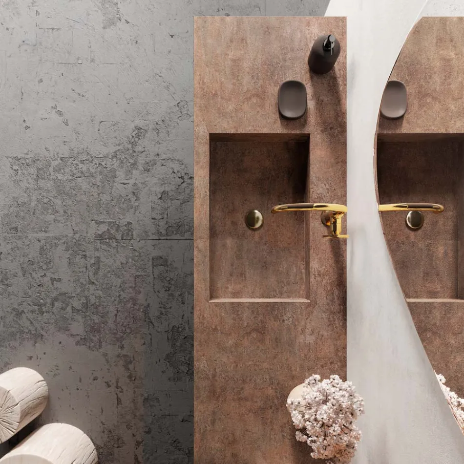 Bathroom Composition with Modern Mirror and Console Washbasin Made in Italy - Palom Viadurini