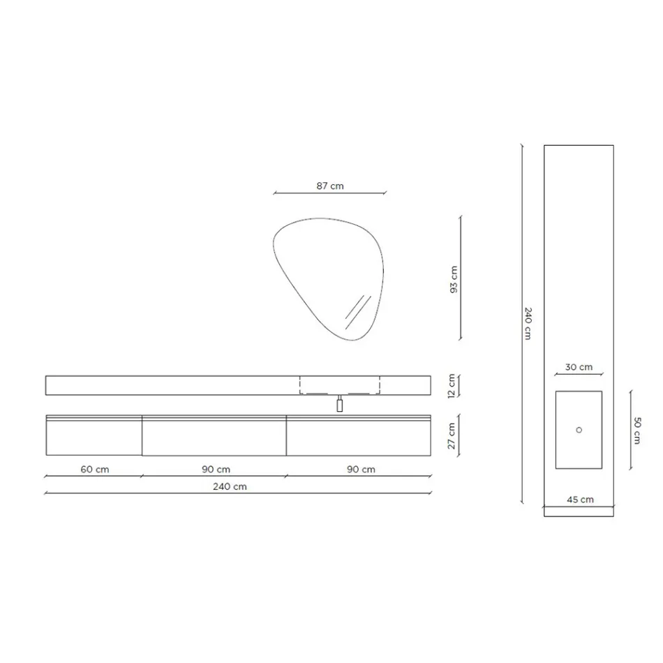 Bathroom Composition with Modern Mirror and Console Washbasin Made in Italy - Palom Viadurini