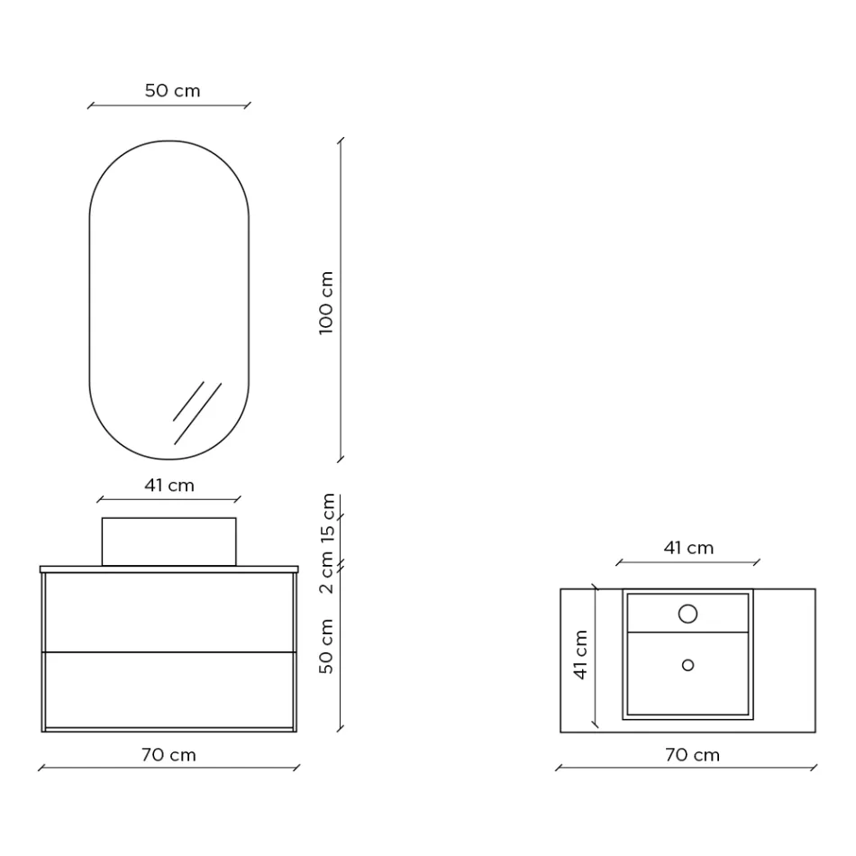 Bathroom Composition with Oval Mirror, Base and Washbasin Made in Italy - Kilos Viadurini